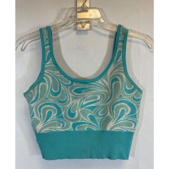 Garage Tank Top Women's P/S Blue Swirl Round Neck Sleeveless Cropped Crop C27 - Picture 1 of 6